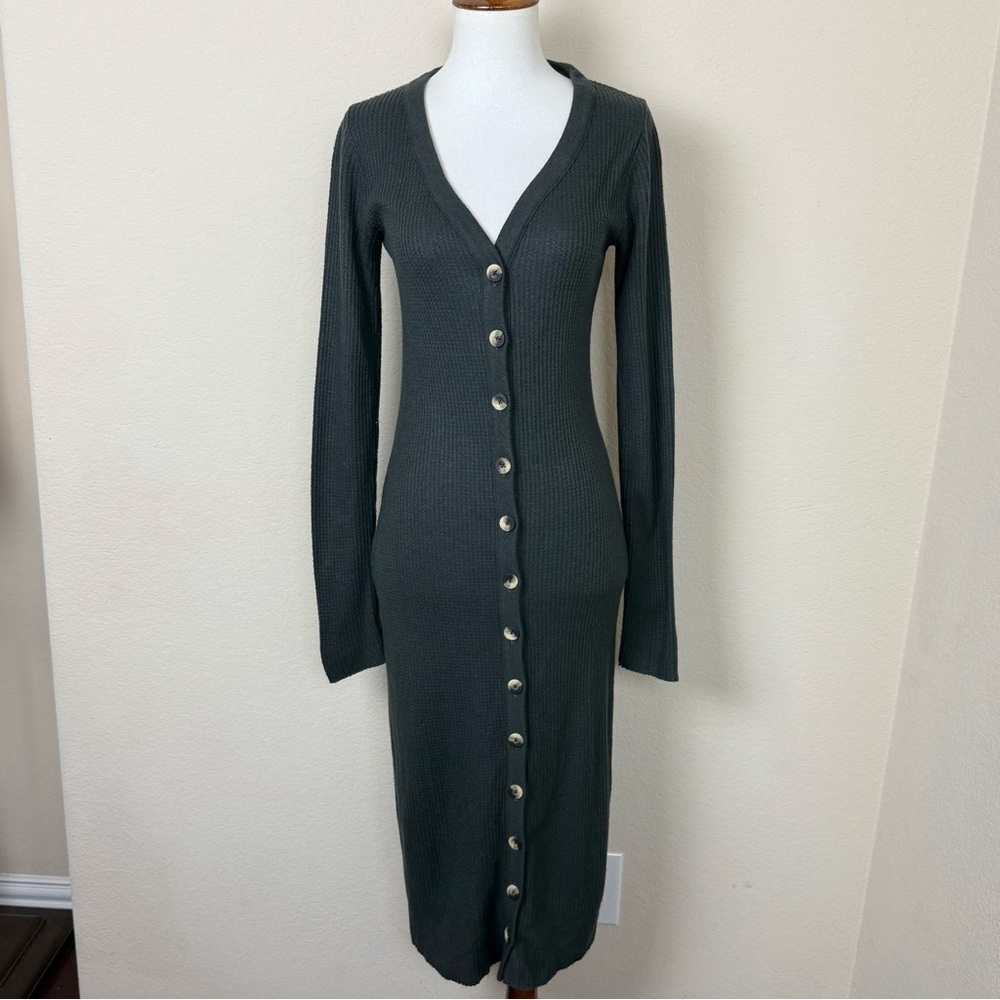 NATION LTD Kate Ribbed Waffle Knit Long Duster
Cardigan Dress Green